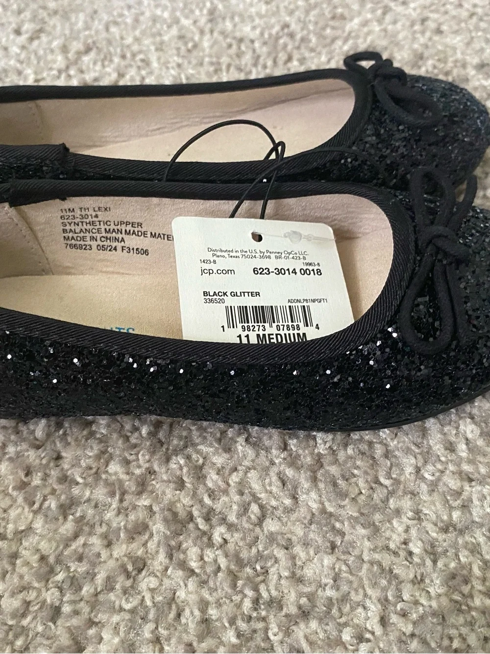 New Little Girl's Size 11M Thereabouts Lexi Ballet Flats - Black Glitter Shoes